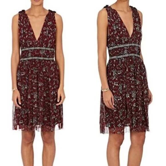 Isabel Marant Etoile Balzan Silk Polka Dot Dress Burgundy Strapless V Neck Sz 6 - Picture 8 of 8